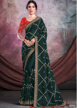 Red & Green  Silk Designer Saree